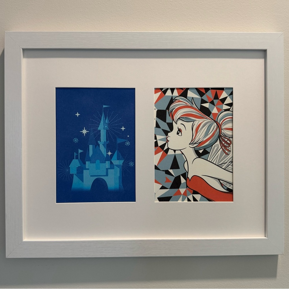 LE Disney (2) 5”x7” Postcard Prints Matted In 11”x14” White Frame